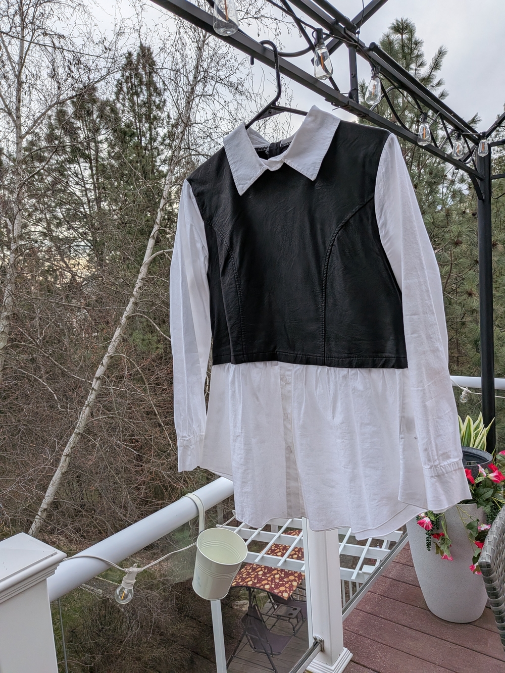 Venti6 Layered Look Faux Leather Vest Over White Collared Shirt